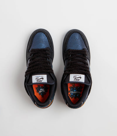 Nike SB x Bluetile Dunk Low Pro Shoes in Black and Marina and White - Campfire Orange