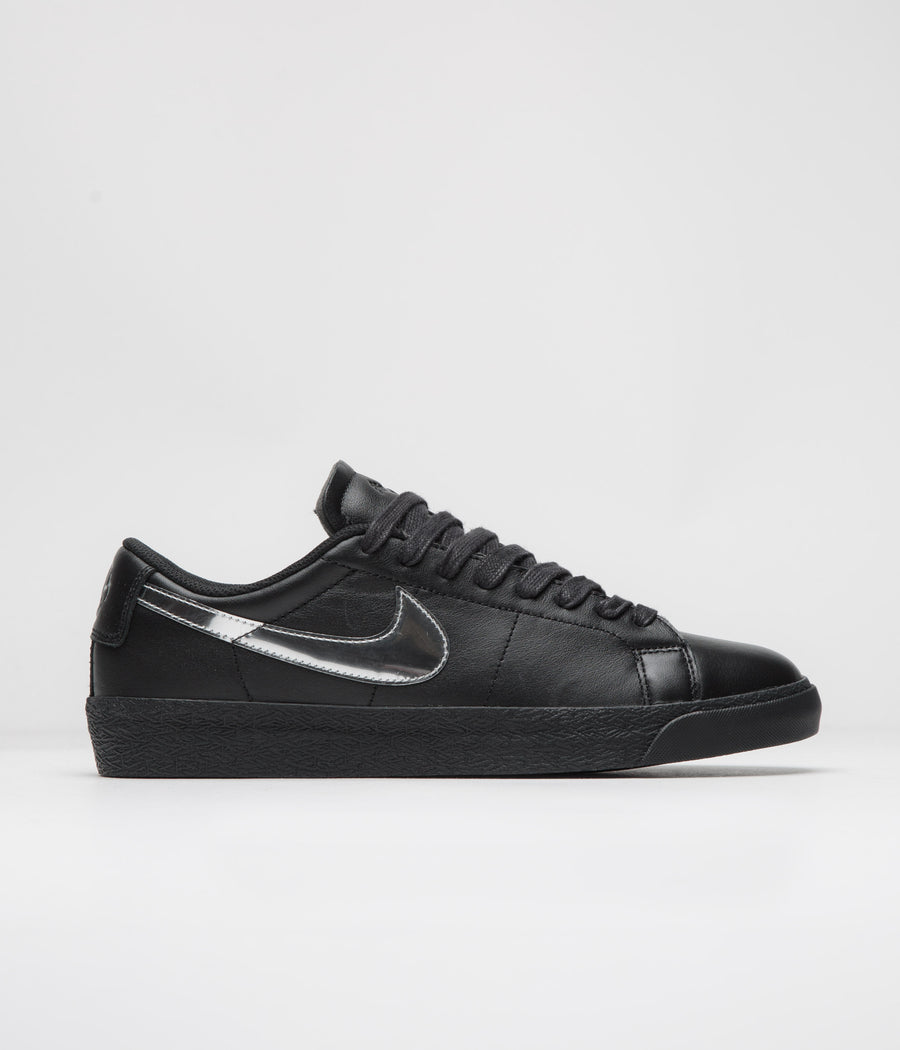 Nike SB x Dancer Skateboards Blazer Low Shoes in Black and Metallic Silver / Black