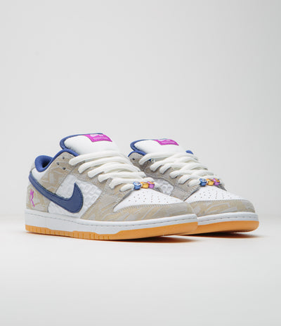 Nike SB x Rayssa Leal Dunk Low Premium Shoes in Pure Platinum and Deep Royal Blue