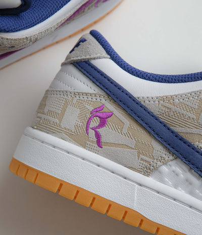 Nike SB x Rayssa Leal Dunk Low Premium Shoes in Pure Platinum and Deep Royal Blue