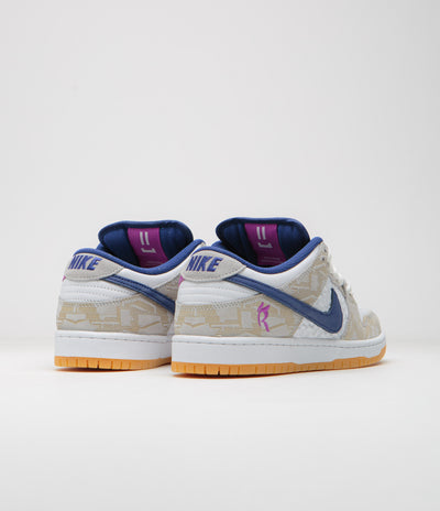 Nike SB x Rayssa Leal Dunk Low Premium Shoes in Pure Platinum and Deep Royal Blue