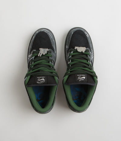 Nike SB x There Skateboards Dunk Low Shoes in Black and Gorge Green and Summit White