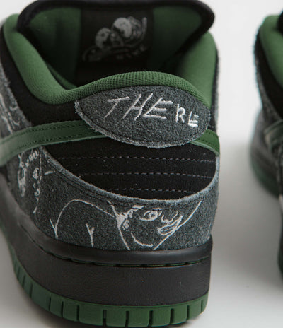 Nike SB x There Skateboards Dunk Low Shoes in Black and Gorge Green and Summit White