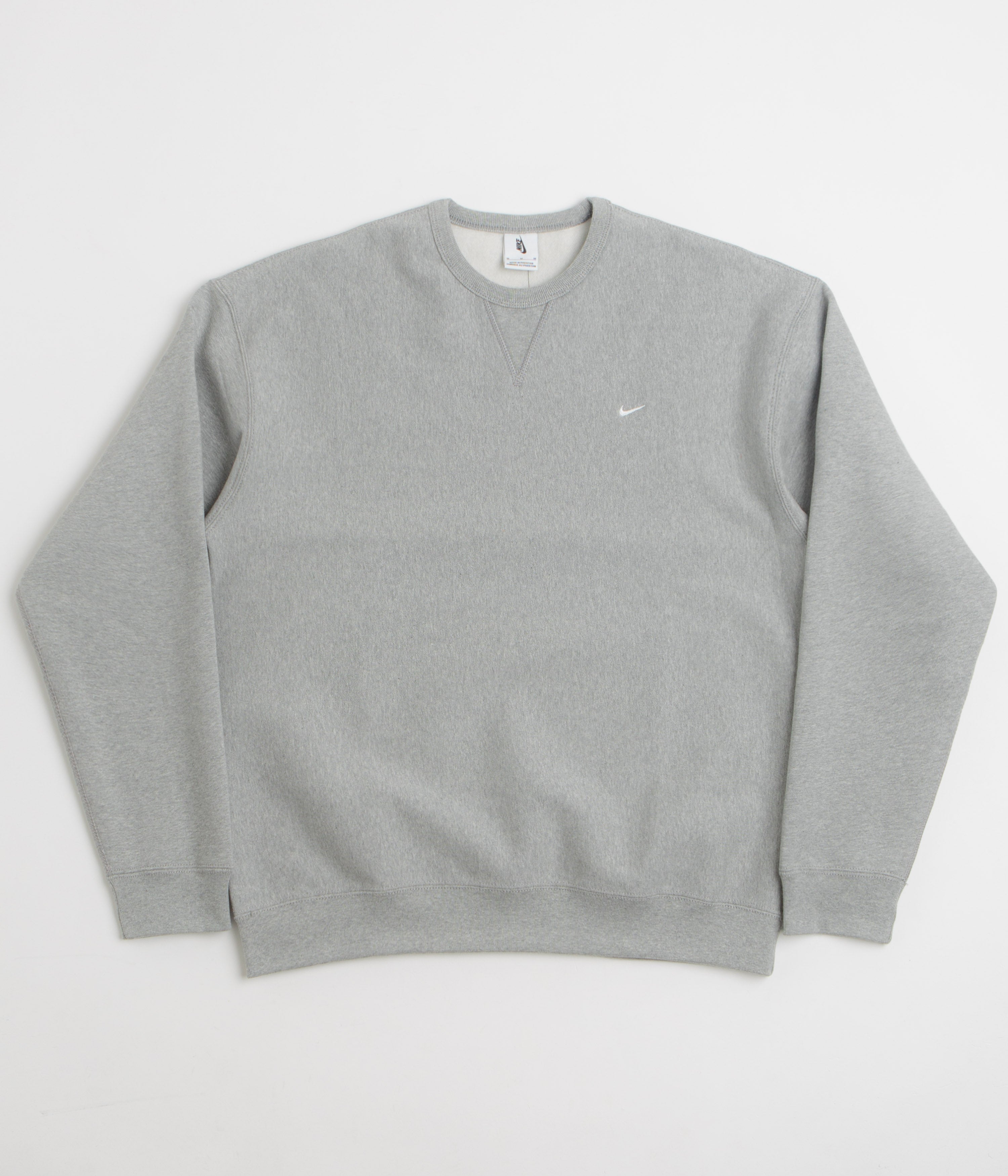 Nike Solo Swoosh Crewneck Sweatshirt in Dark Grey Heather and White / White
