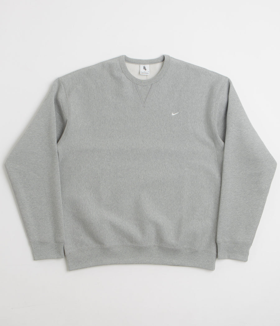 Nike Solo Swoosh Crewneck Sweatshirt in Dark Grey Heather and White / White