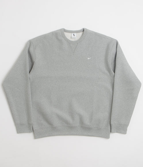 Nike Solo Swoosh Crewneck Sweatshirt - Dark Grey Heather / White / White