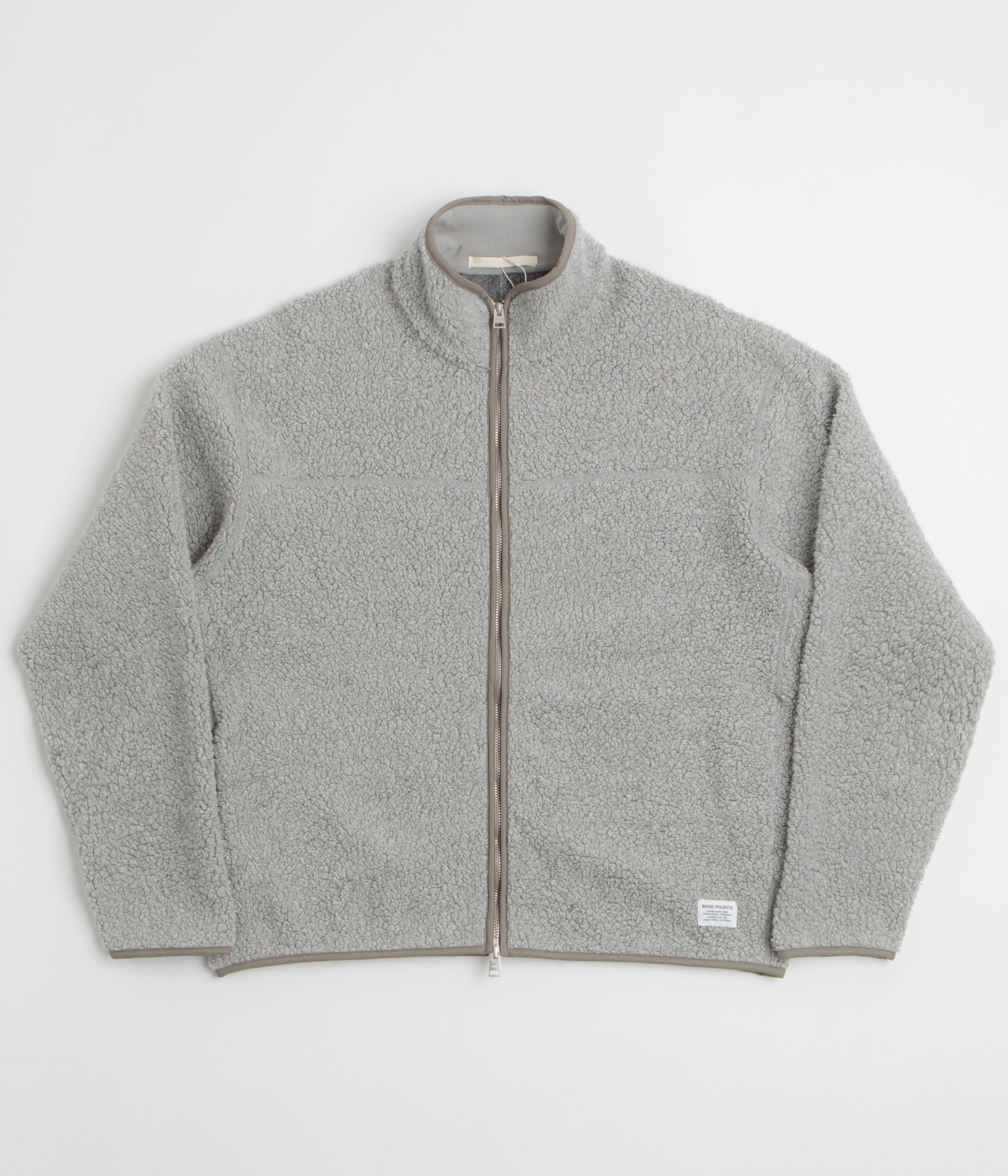Norse Projects Bjorn Sherpa Wool Fleece Jacket in Grey Melange