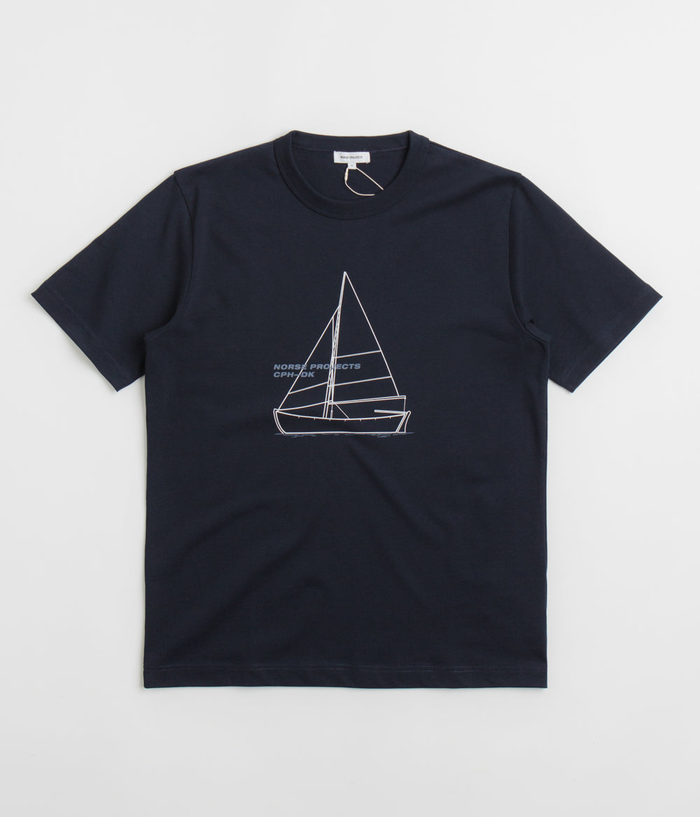 Norse Projects Holger Organic Boat Print T-Shirt in Dark Navy