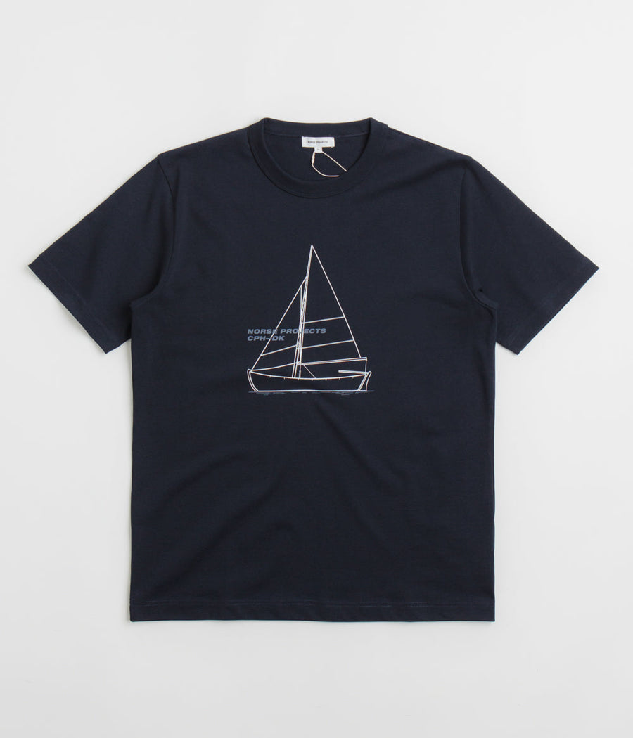 Norse Projects Holger Organic Boat Print T-Shirt in Dark Navy