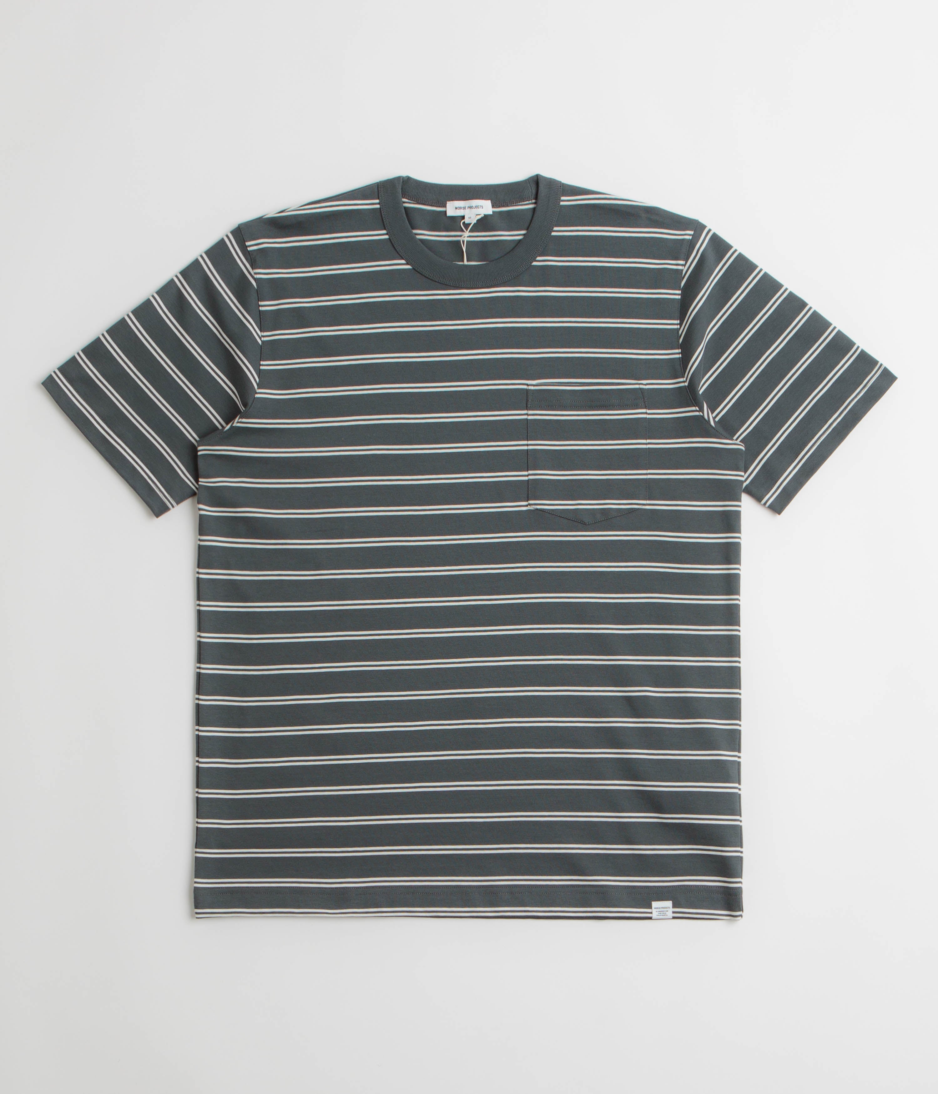 Norse Projects Holger Organic Sailor Stripe Pocket T-Shirt in Battleship Grey