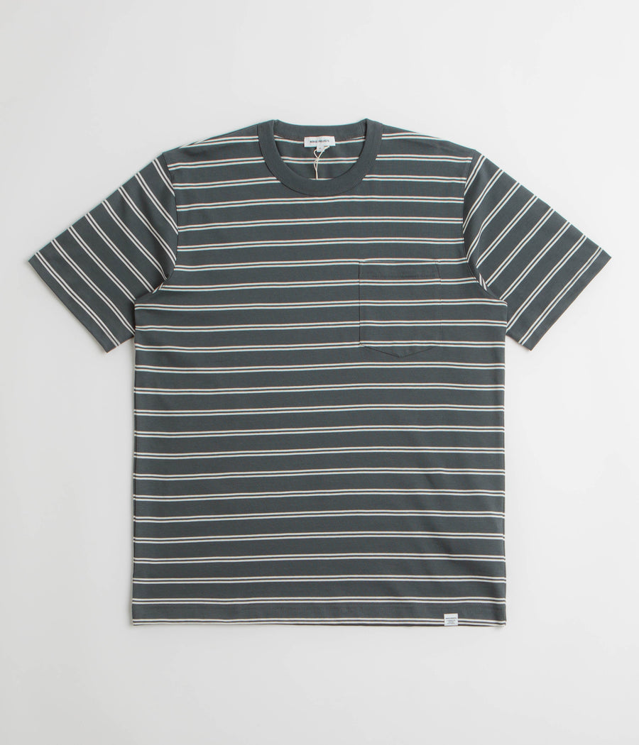 Norse Projects Holger Organic Sailor Stripe Pocket T-Shirt in Battleship Grey