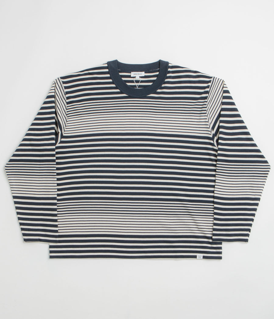 Norse Projects Isefjord Multi Stripe Heavy Long Sleeve T-Shirt - Dark Navy