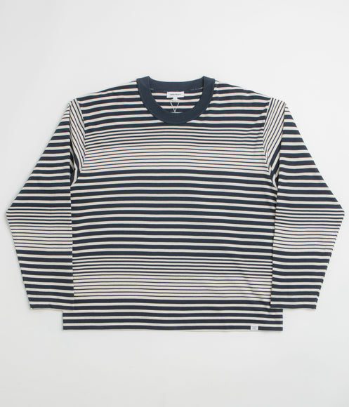 Norse Projects Isefjord Multi Stripe Heavy Long Sleeve T-Shirt - Dark Navy