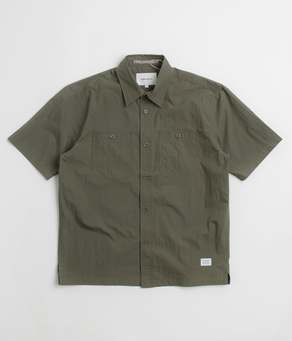 Norse Projects Ivan Tech Poplin Short Sleeve Shirt in Ivy Green
