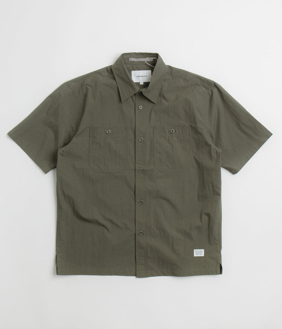 Norse Projects Ivan Tech Poplin Short Sleeve Shirt in Ivy Green