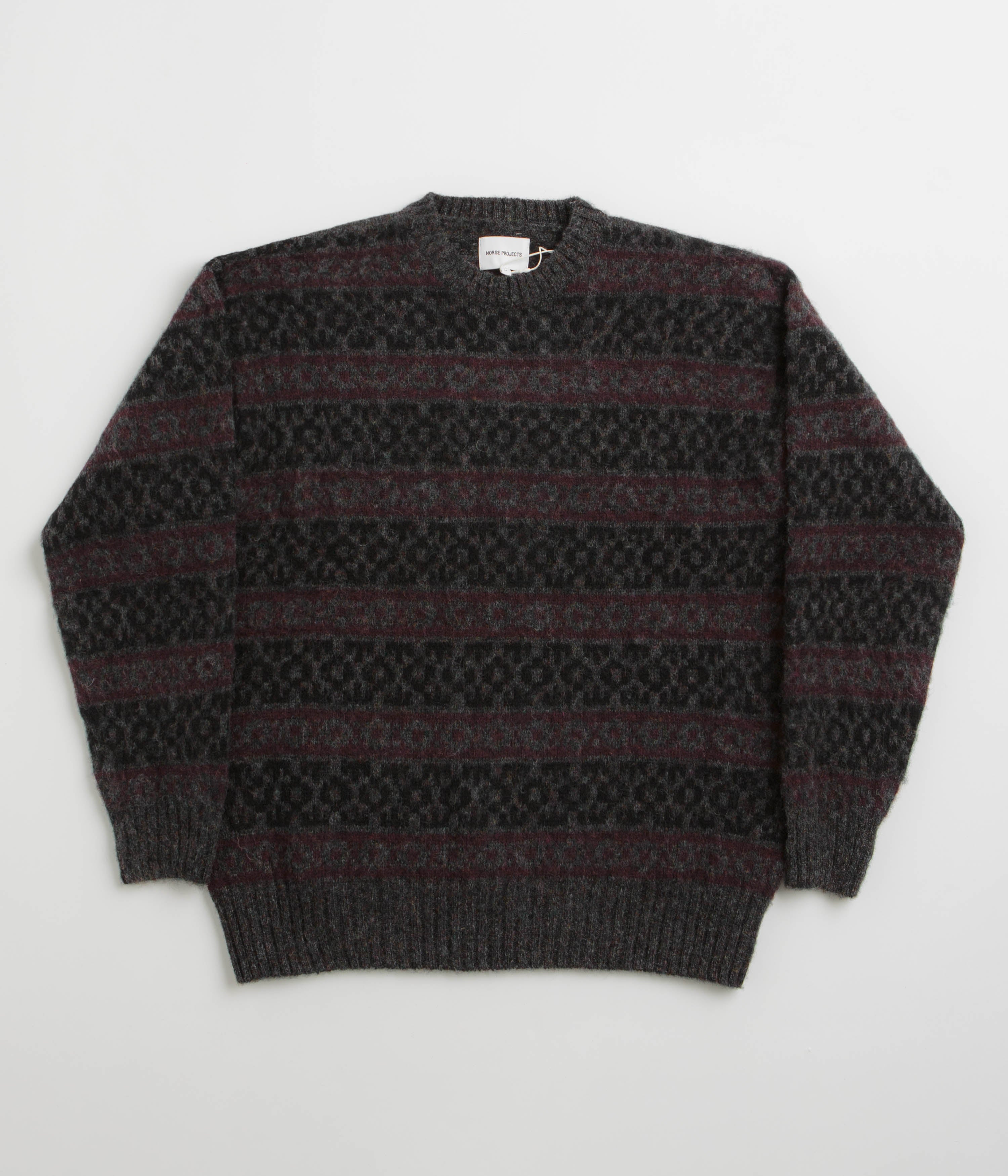 Norse Projects Jonas Scottish Lambswool Fair Isle Sweatshirt in Charcoal Grey