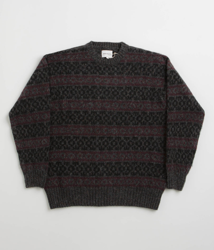 Norse Projects Jonas Scottish Lambswool Fair Isle Sweatshirt in Charcoal Grey