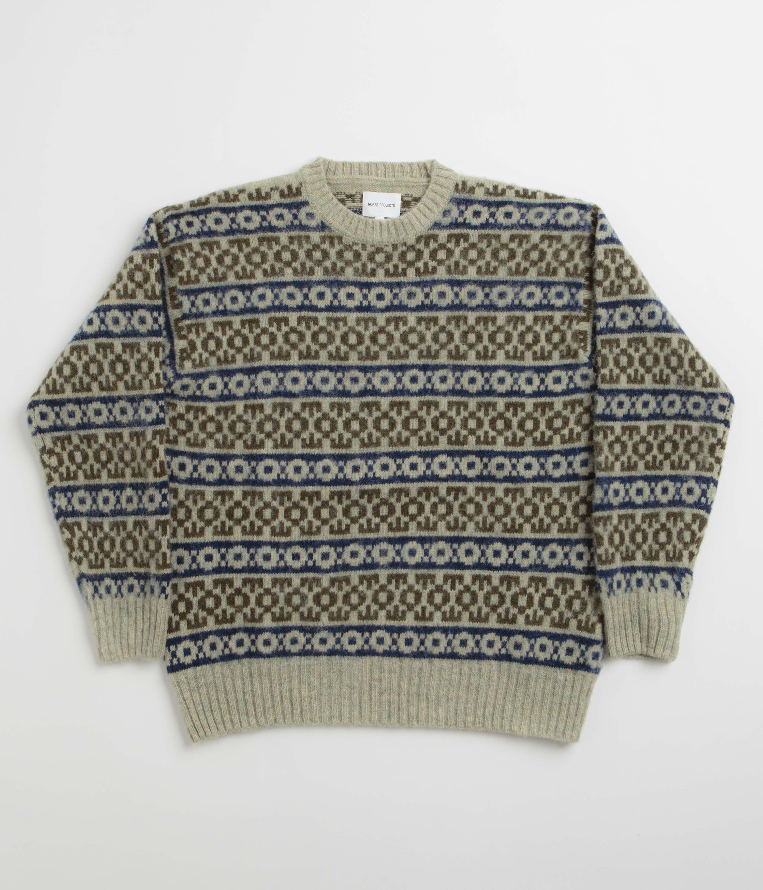 Norse Projects Jonas Scottish Lambswool Fair Isle Sweatshirt in Elm
