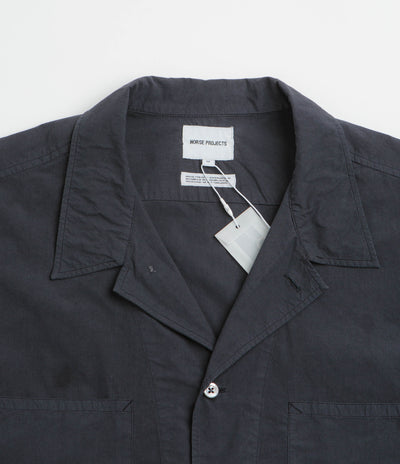 Norse Projects Mols Tencel Short Sleeve Shirt in Dark Navy