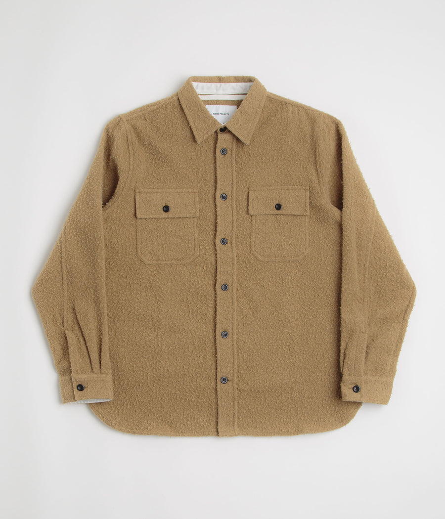 Norse Projects Silas Textured Cotton Wool Overshirt in Camel