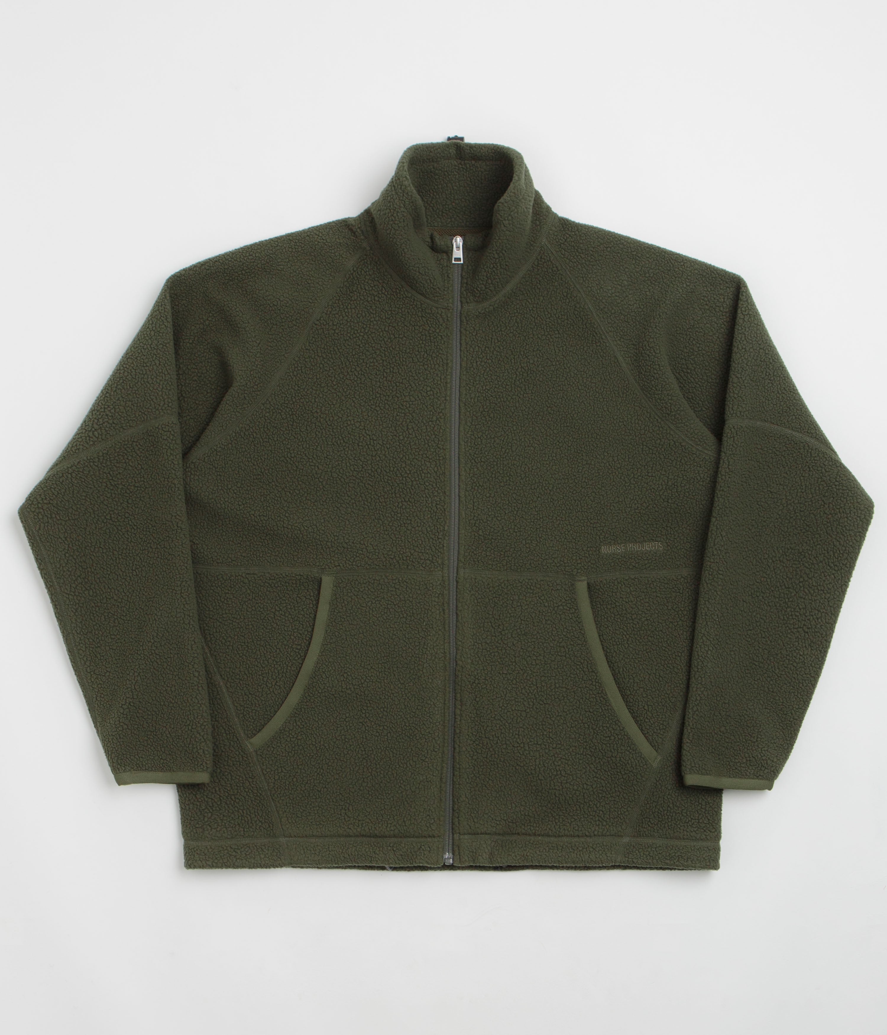 Norse Projects Tycho Pile Fleece Full Zip Jacket in Ivy Green