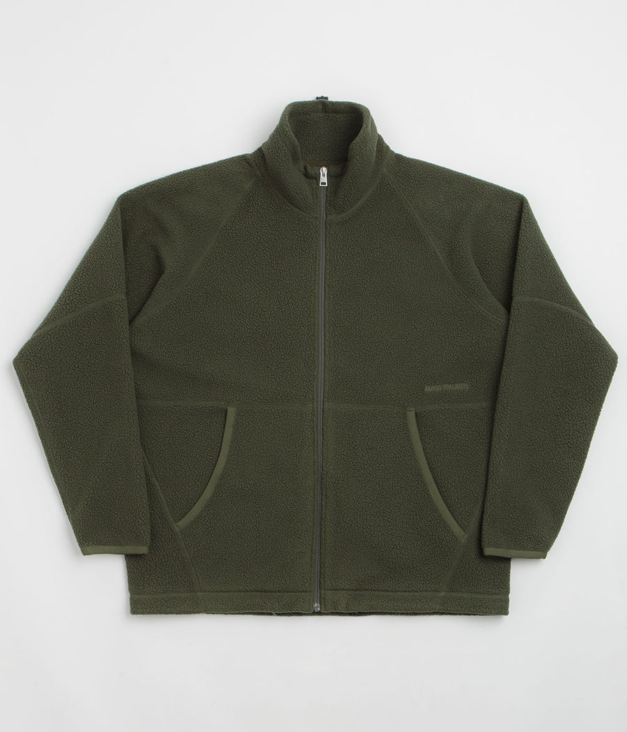 Norse Projects Tycho Pile Fleece Full Zip Jacket in Ivy Green