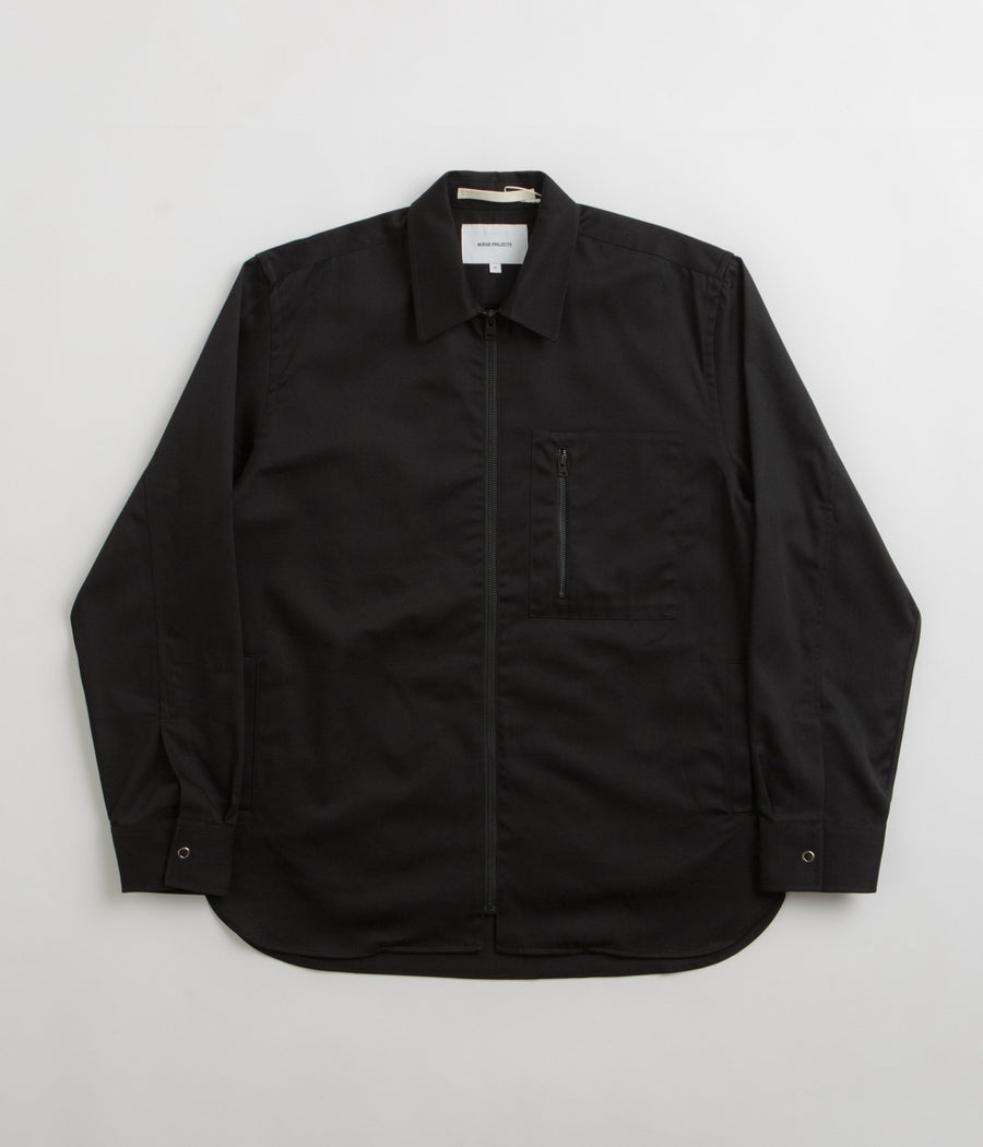 Norse Projects Ulrik Gabardine Zipped Overshirt in Black
