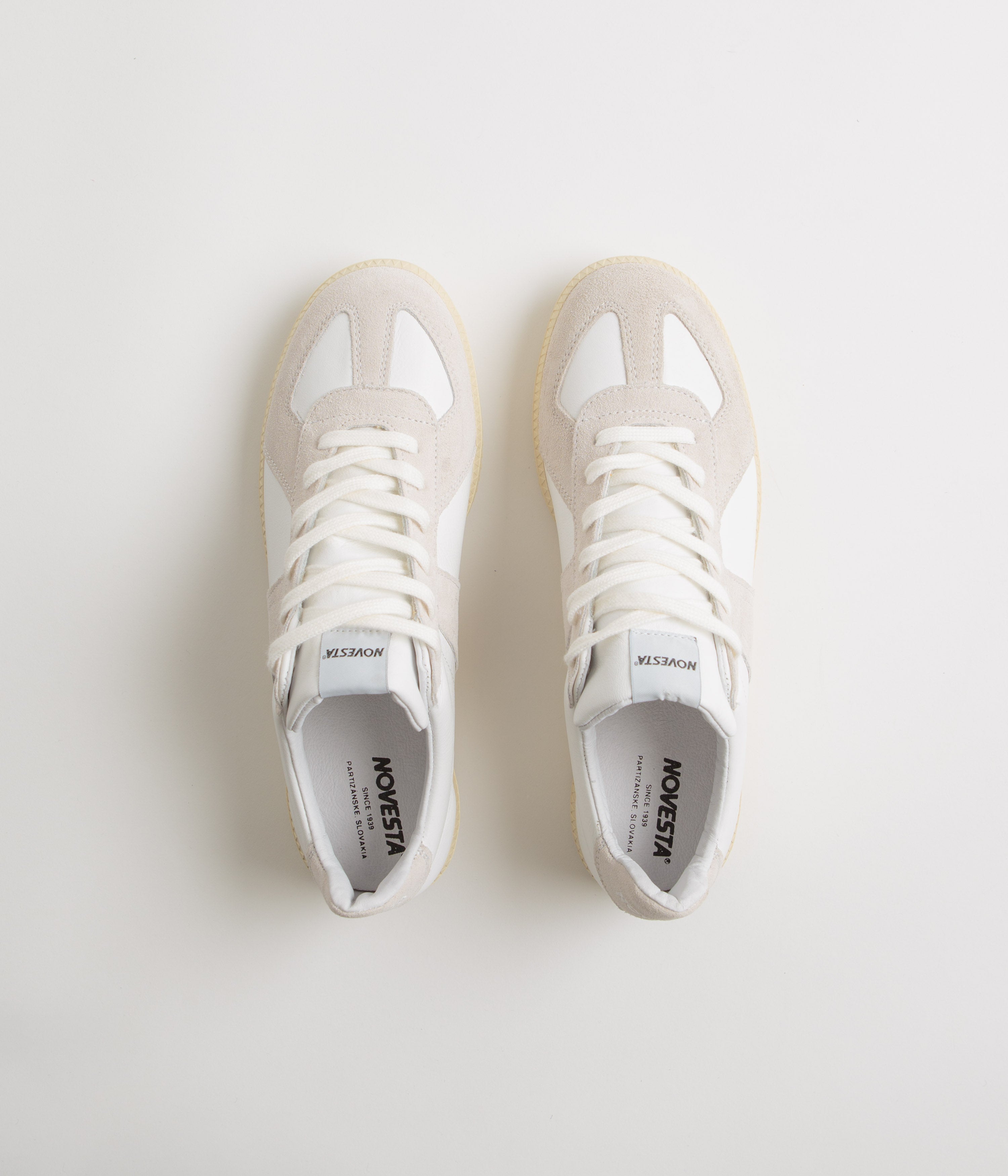 Novesta All Leather German Army Trainer Shoes - White / Ecru | flatspot
