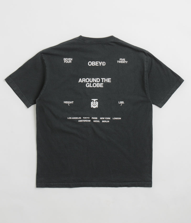 Obey Around The Globe T-Shirt in Pigment True Vintage Black
