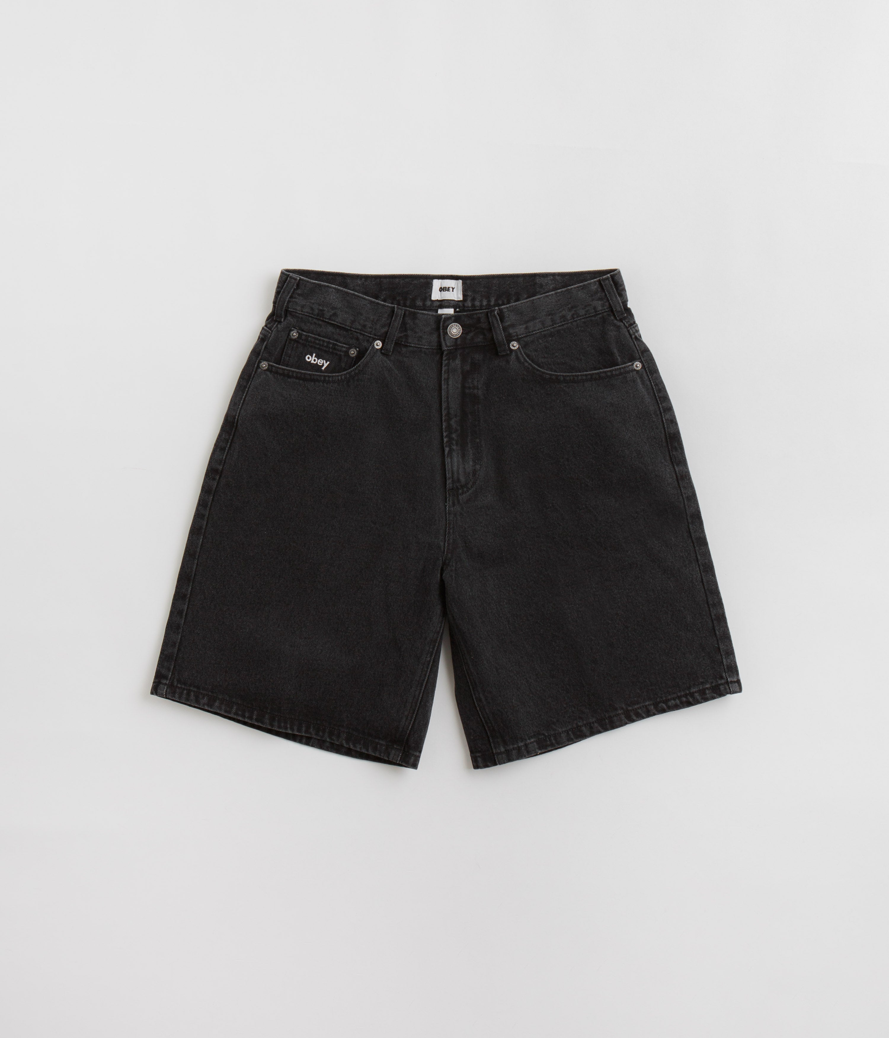 Obey Bigwig Baggy Denim Shorts in Faded Black