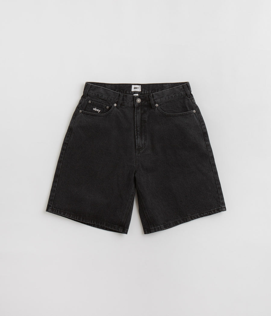 Obey Bigwig Baggy Denim Shorts in Faded Black