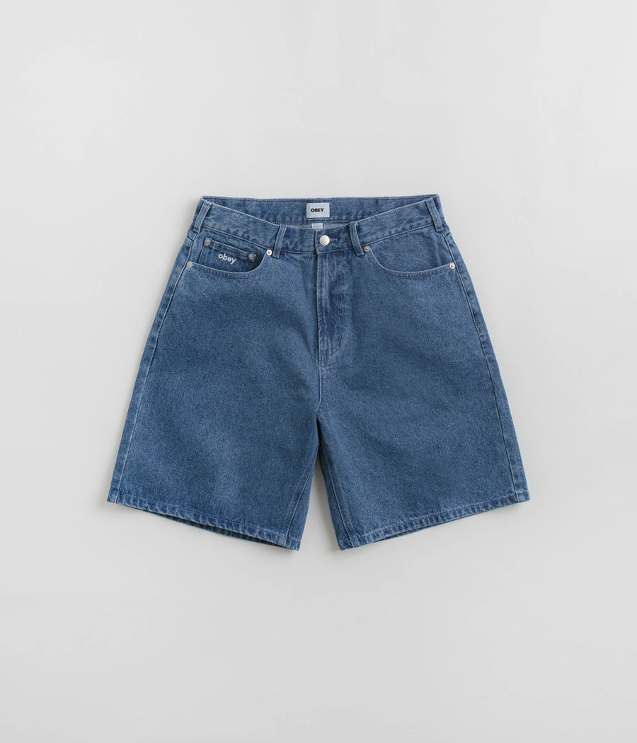Obey Bigwig Baggy Denim Shorts in Light Indigo
