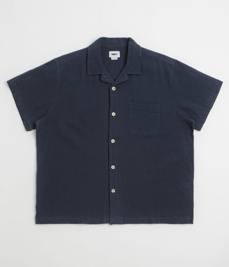Obey Curtis Short Sleeve Shirt in Navy