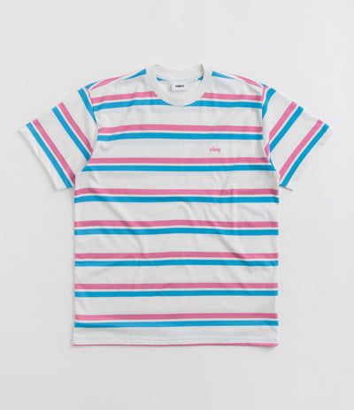 Obey Distance Stripe T-Shirt in White Multi