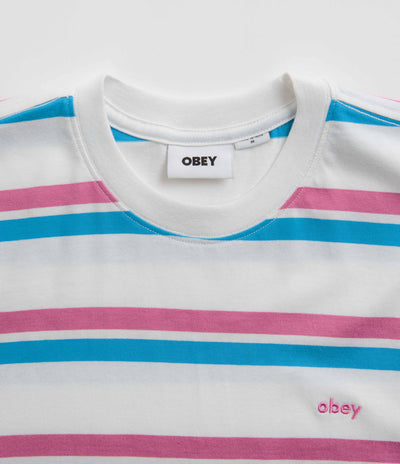 Obey Distance Stripe T-Shirt in White Multi