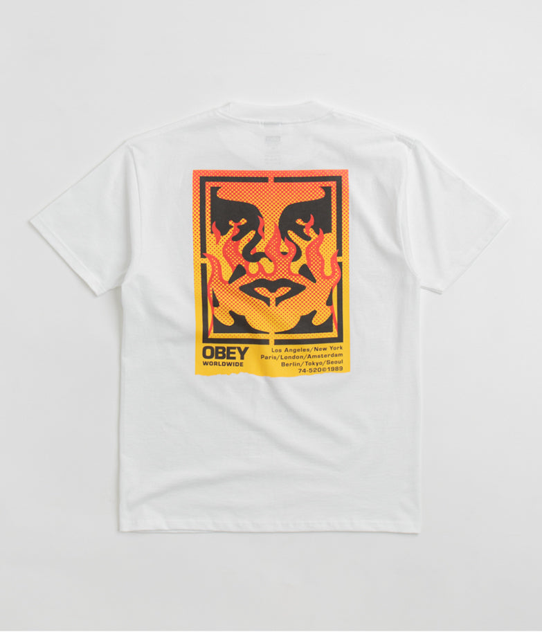 Obey Icon Stencil Flame T-Shirt in White