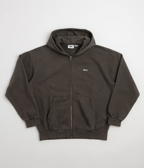 Obey Lowercase Zip Up Hoodie - Pigment Black Olive