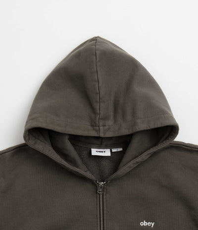 Obey Lowercase Zip Up Hoodie - Pigment Black Olive
