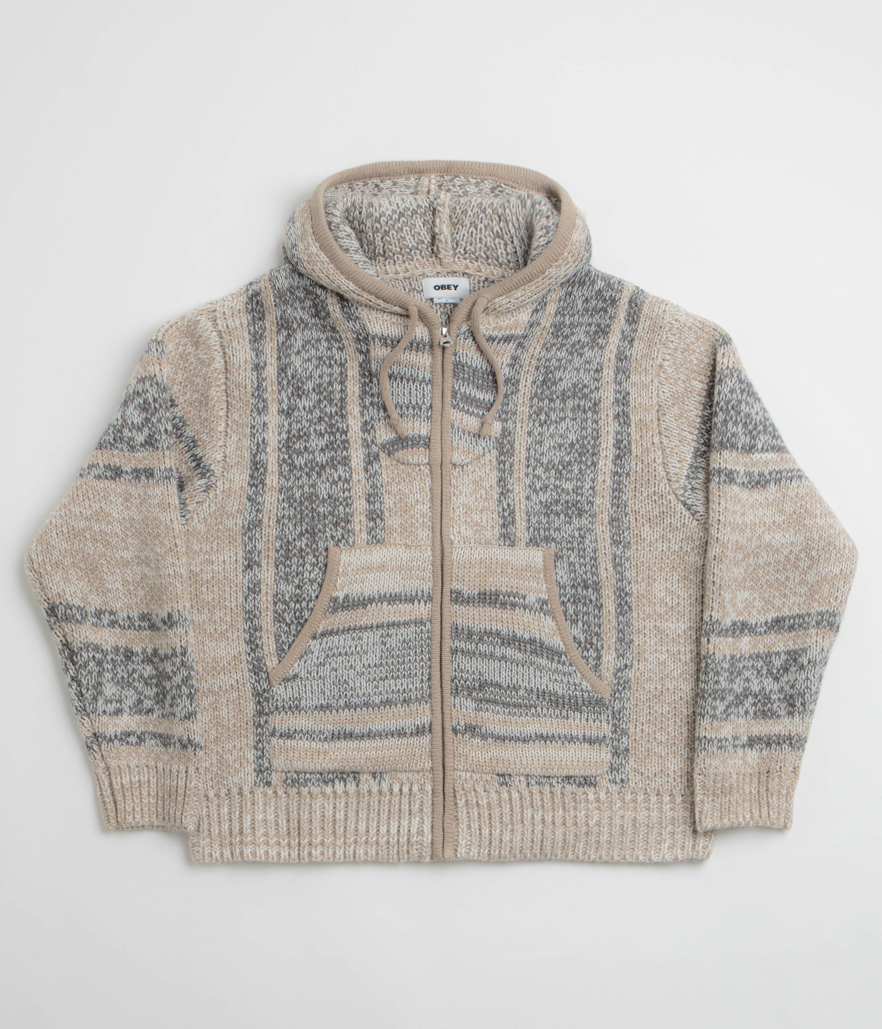Obey Zip Up Baja Hoodie in Natural Multi