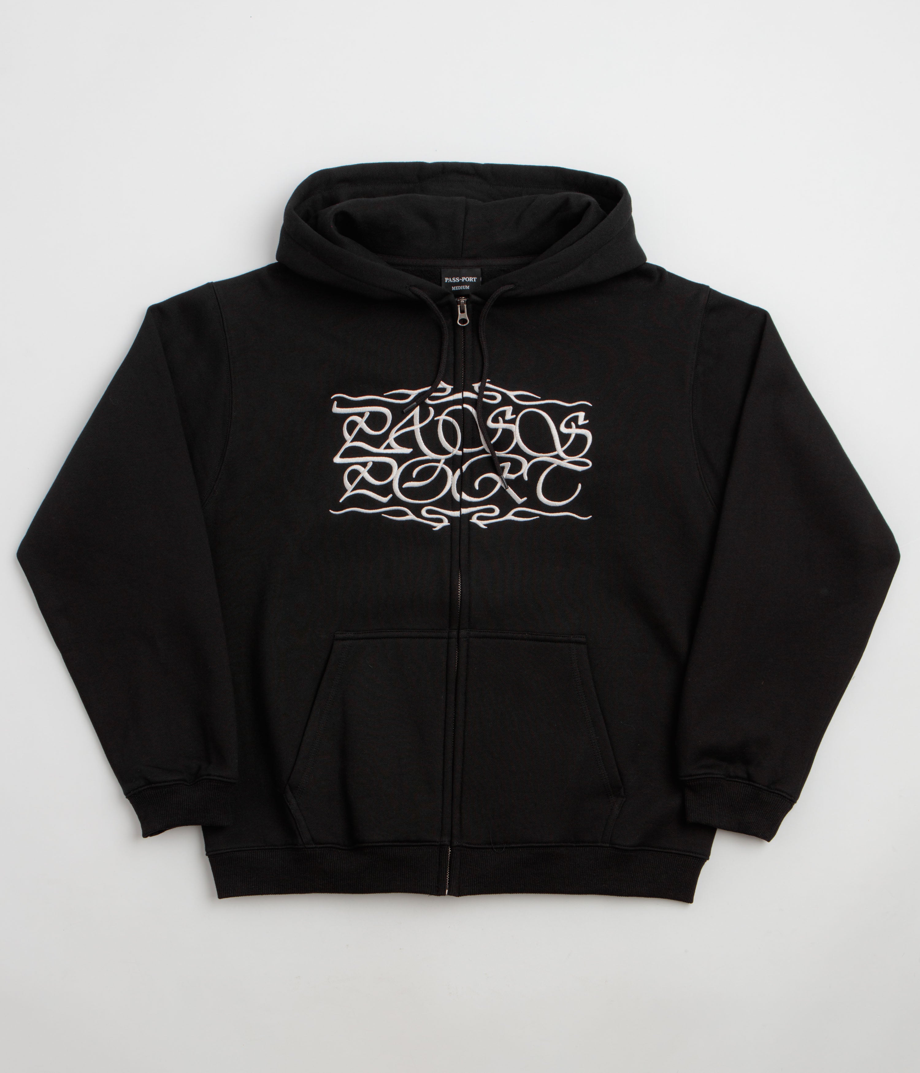 Pass Port Calligraphy Full Zip Hoodie - Black