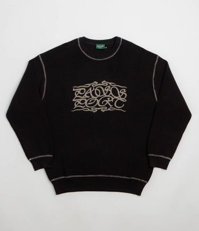 Pass Port Calligraphy Knit Crewneck Sweatshirt in Black