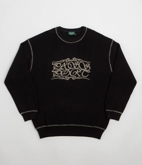 Pass Port Calligraphy Knit Crewneck Sweatshirt - Black