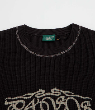 Pass Port Calligraphy Knit Crewneck Sweatshirt in Black