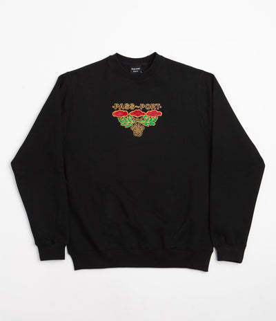 Pass Port Emblem Applique Crewneck Sweatshirt - Black