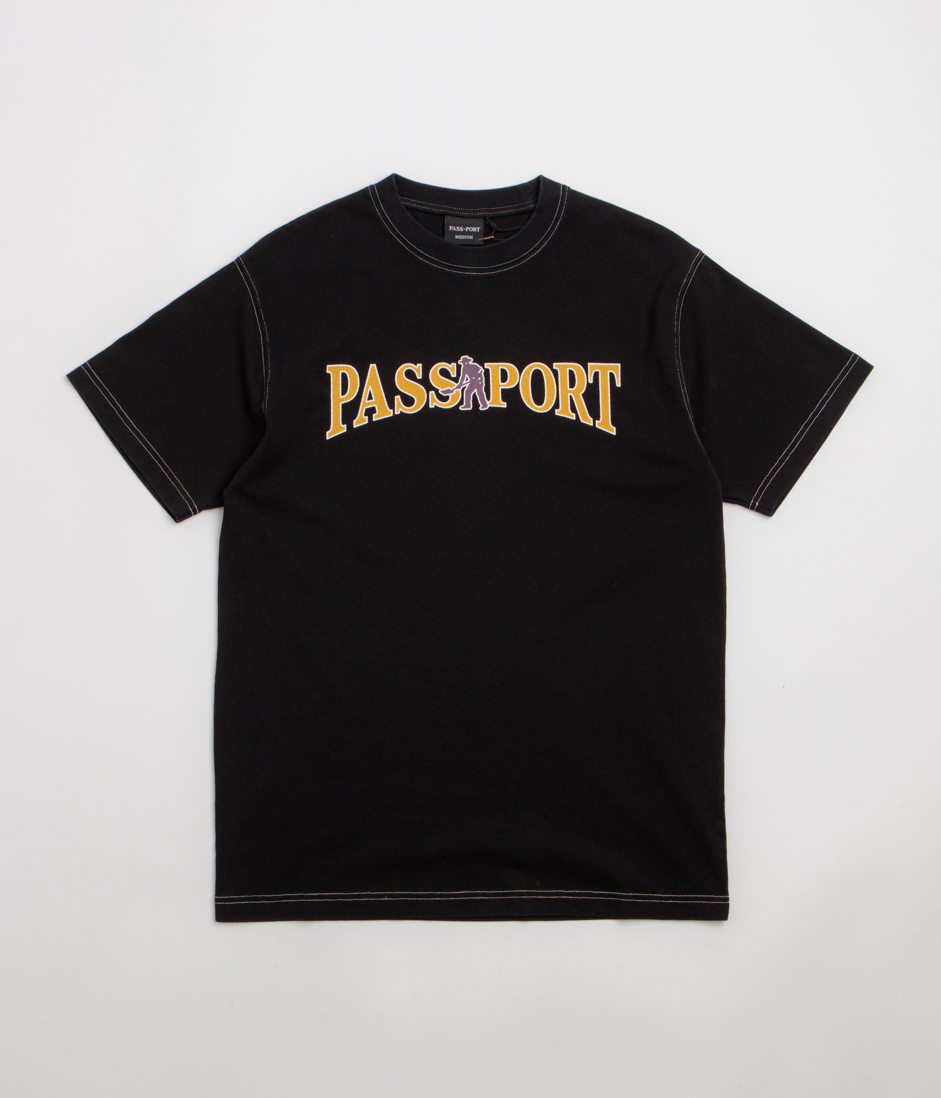 Pass Port Official Contrast T-Shirt in Washed Black