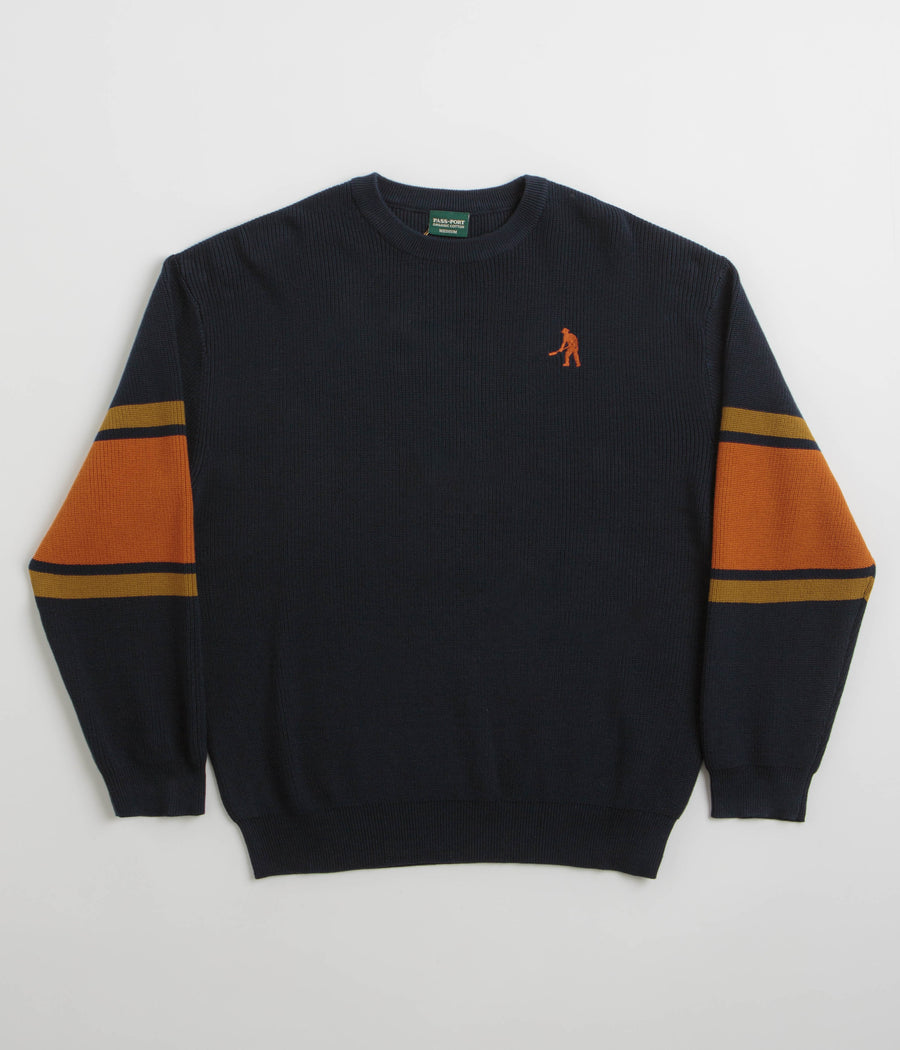 Pass Port Organic Cotton Stripe Knit Sweatshirt in Navy