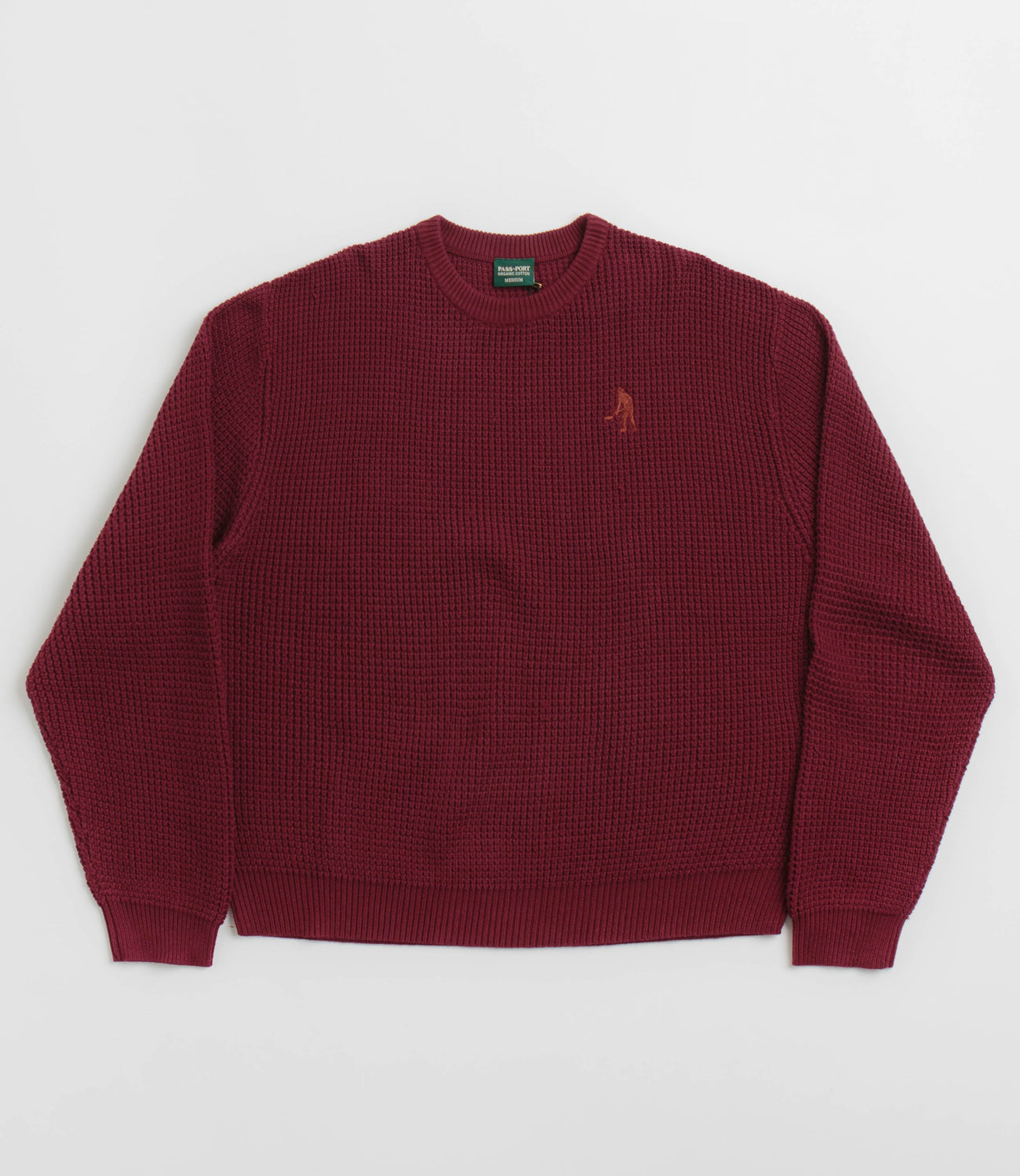 Pass Port Organic Cotton Waffle Knit Sweatshirt Maroon Flatspot
