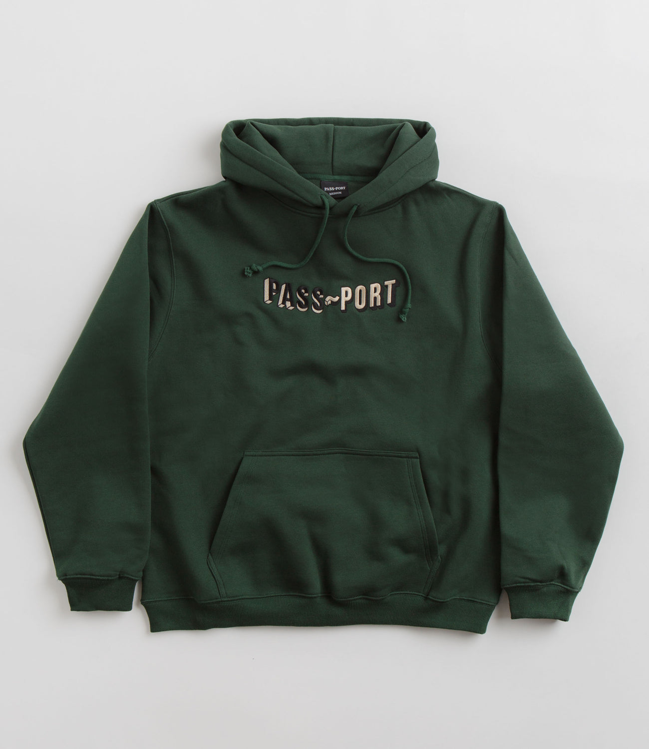 Pass Port Sunken Logo Embroidery Hoodie - Forest Green