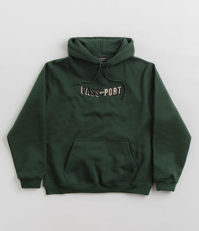 Pass Port Sunken Logo Embroidery Hoodie in Forest Green