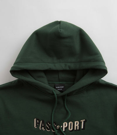 Pass Port Sunken Logo Embroidery Hoodie in Forest Green